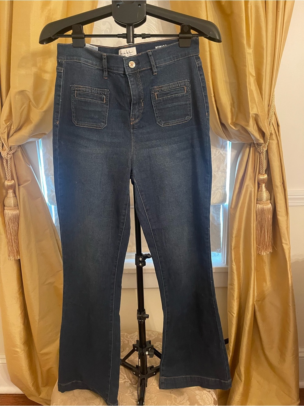 Nicole Miller Dark Blue Flare Jeans with Front Patch Pockets